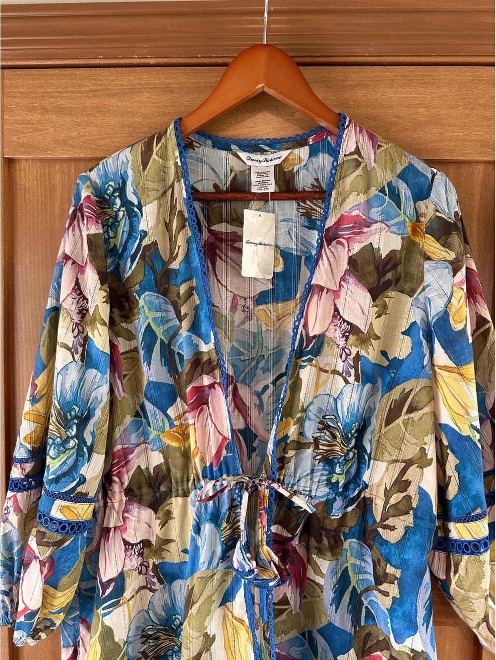 NWT Tommy Bahama Playa Marbella Open Front Beach Tunic Blue Floral Women’s Small - Picture 4 of 15